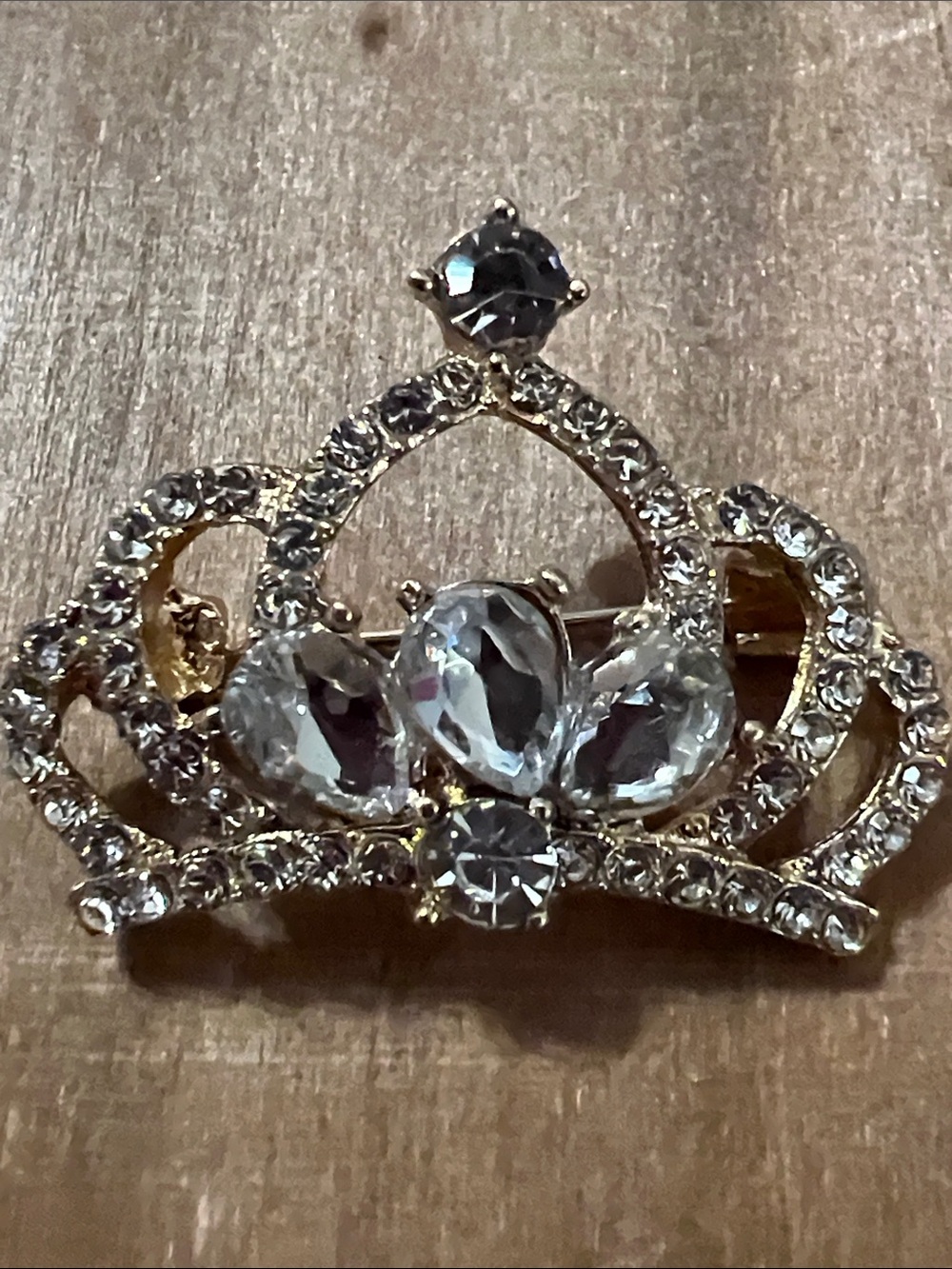 3/$18 Gold-Tone Clear Crystal Crown Brooch - Lot 406